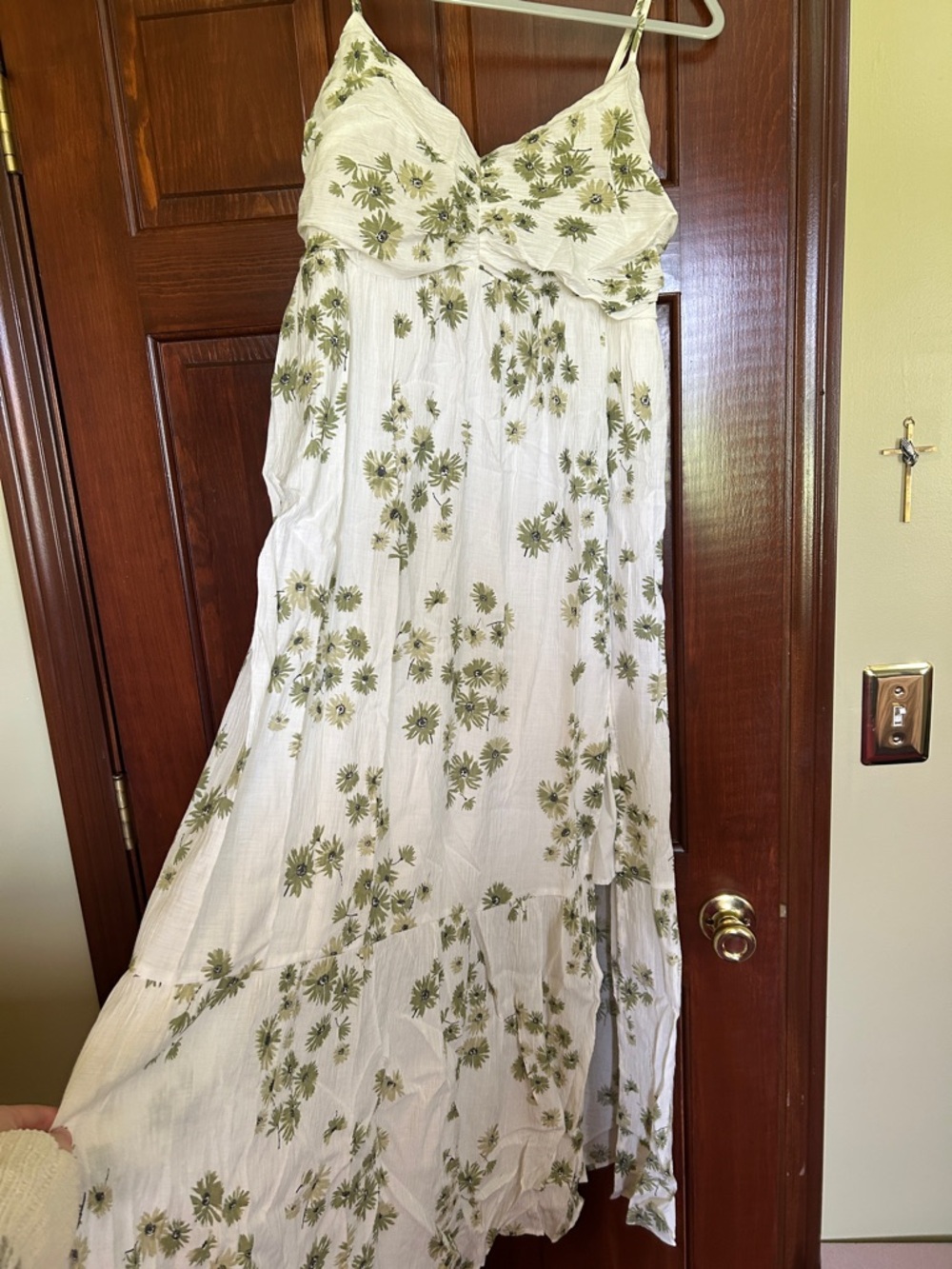 White Floral Maxi Dress with Green Daisy Print